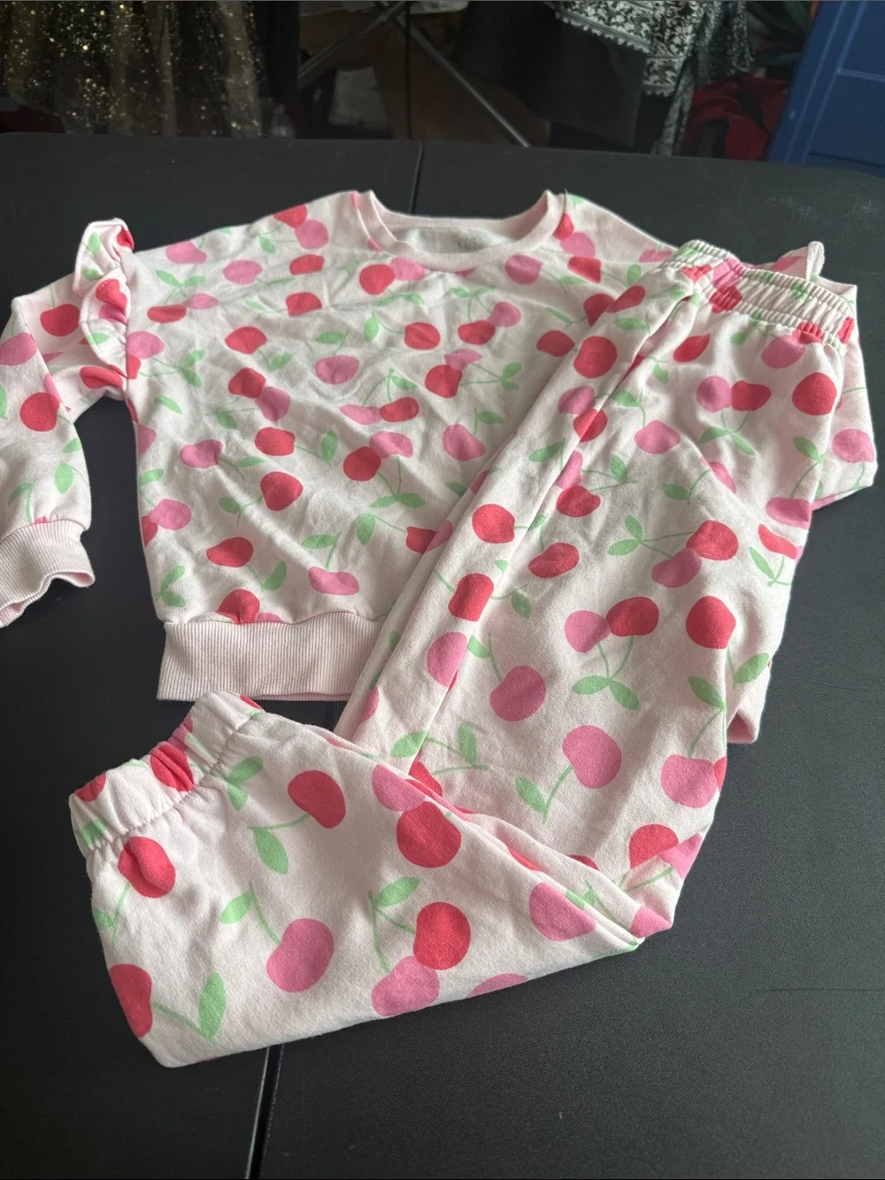 Pink Cherry-Print Kids Pajama Set